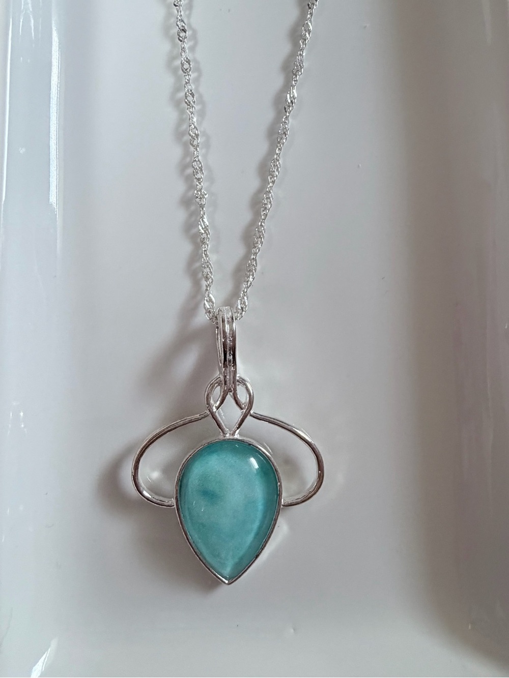 Sterling Silver Teardrop Blue Gemstone Pendant Necklace